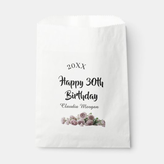 Happy 30th birthday pink white mauve floral name y フェイバーバッグ (正面)