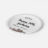 Happy 30th birthday pink white mauve floral name y ペーパープレート (アングル)