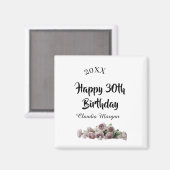 Happy 30th birthday pink white mauve floral name y マグネット (正面/裏面)