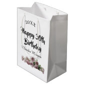 Happy 30th birthday pink white mauve floral name y ミディアムペーパーバッグ (裏面アングル)