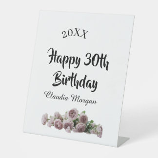 Happy 30th birthday pink white mauve floral name y 台座サイン