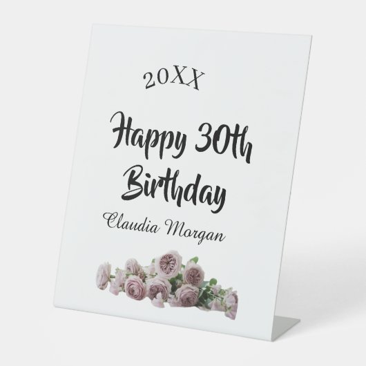 Happy 30th birthday pink white mauve floral name y 台座サイン (正面)