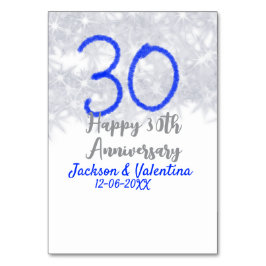 Happy 30th wedding anniversary silver blue glitter テーブルナンバー