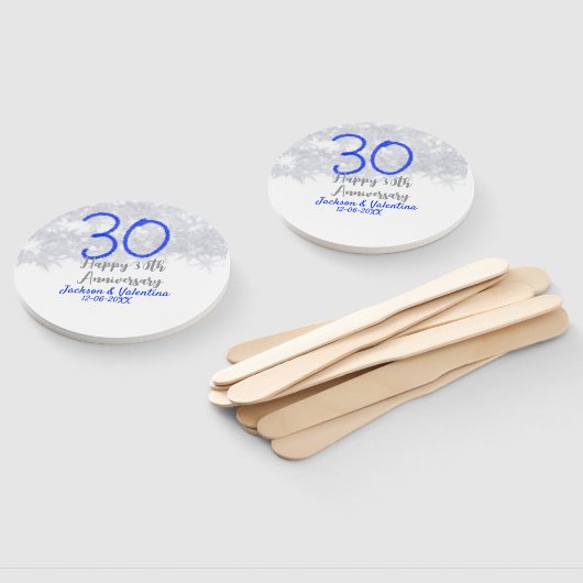 Happy 30th wedding anniversary silver blue glitter ハンドファン (組立なし)