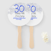 Happy 30th wedding anniversary silver blue glitter ハンドファン (正面&裏面)