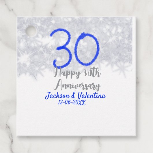 Happy 30th wedding anniversary silver blue glitter フェイバータグ (正面)