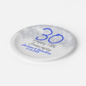 Happy 30th wedding anniversary silver blue glitter ペーパープレート (アングル)