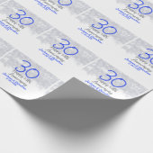 Happy 30th wedding anniversary silver blue glitter ラッピングペーパー (角)