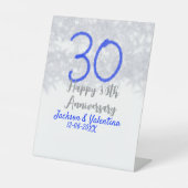 Happy 30th wedding anniversary silver blue glitter 台座サイン (正面)