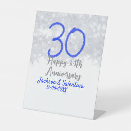 Happy 30th wedding anniversary silver blue glitter 台座サイン