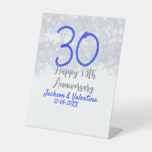 Happy 30th wedding anniversary silver blue glitter 台座サイン (正面)