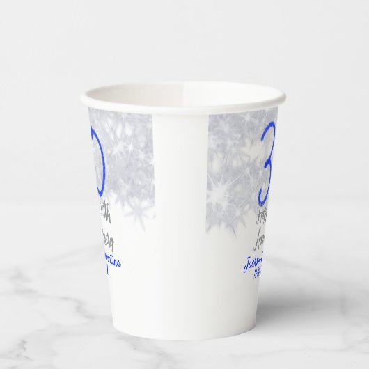 Happy 30th wedding anniversary silver blue glitter 紙コップ (左)