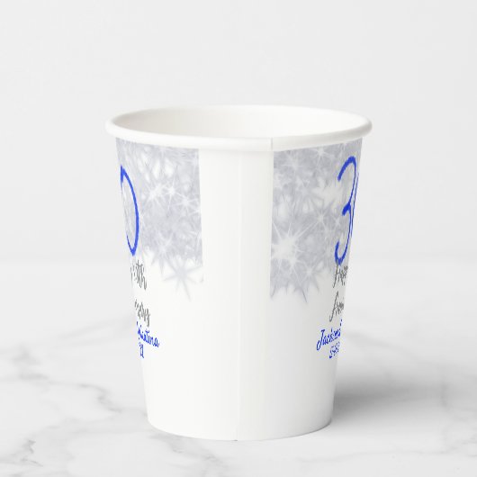 Happy 30th wedding anniversary silver blue glitter 紙コップ (右)