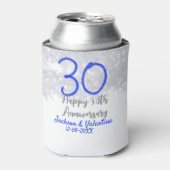 Happy 30th wedding anniversary silver blue glitter 缶クーラー (缶正面)