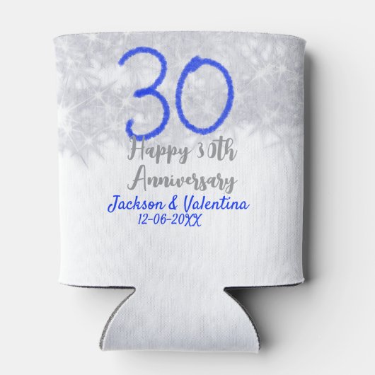 Happy 30th wedding anniversary silver blue glitter 缶クーラー (裏面)