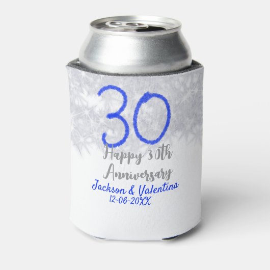 Happy 30th wedding anniversary silver blue glitter 缶クーラー (缶裏面)