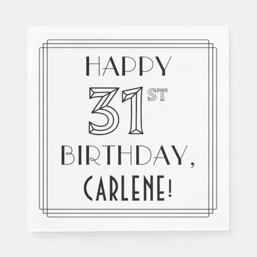 HAPPY 31ST誕生日、アールデコスタイル、名前をカスタムする スタンダードランチョンナプキン (正面)