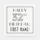 HAPPY 32番目の誕生日;アールデコスタイル;名前をカスタムする スタンダードランチョンナプキン (正面)
