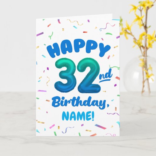 Happy 32nd Birthday Card with Custom Name カード (黄色い花)