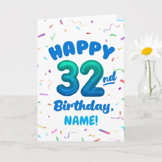 Happy 32nd Birthday Card with Custom Name カード (小さな植物)