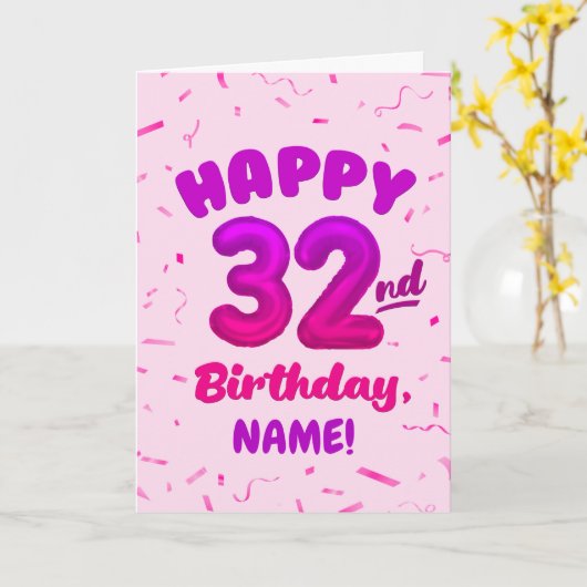 Happy 32nd Birthday Card with Custom Name カード (黄色い花)