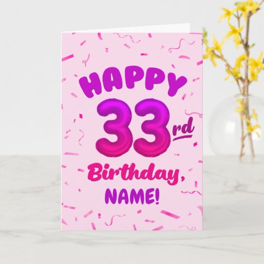 Happy 33rd Birthday Card with Custom Name カード (黄色い花)