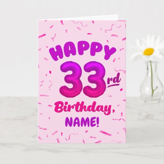Happy 33rd Birthday Card with Custom Name カード (小さな植物)