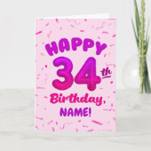 Happy 34th Birthday Card with Custom Name カード (正面)