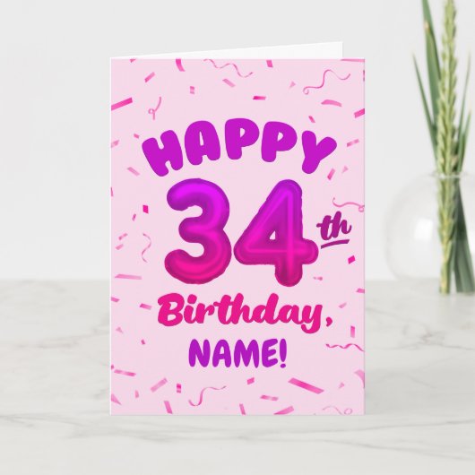 Happy 34th Birthday Card with Custom Name カード (正面)