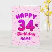 Happy 34th Birthday Card with Custom Name カード (黄色い花)
