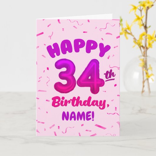Happy 34th Birthday Card with Custom Name カード (黄色い花)