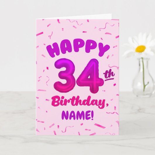 Happy 34th Birthday Card with Custom Name カード (小さな植物)