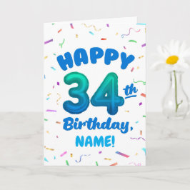 Happy 34th Birthday Card with Custom Name カード