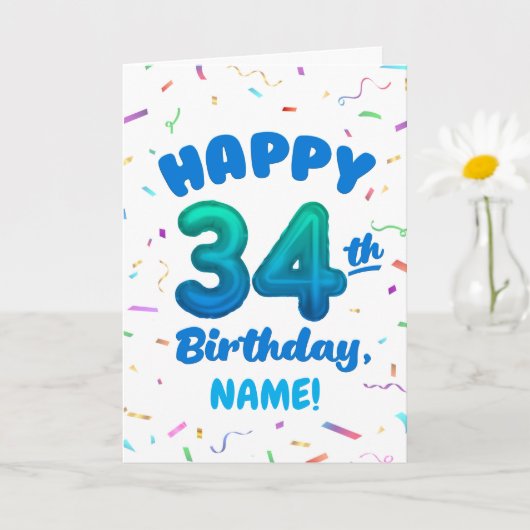 Happy 34th Birthday Card with Custom Name カード (小さな植物)