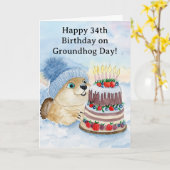  Happy 34th Groundhog Day Birthday  カード (黄色い花)