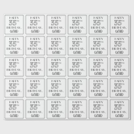 HAPPY 35th誕生日;アールデコスタイル;名前をカスタムする ラッピングペーパー (フラット)