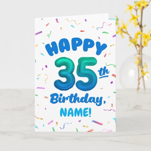 Happy 35th Birthday Card with Custom Name カード (黄色い花)