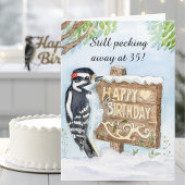 Happy 35th Birthday Downy Woodpecker カード
