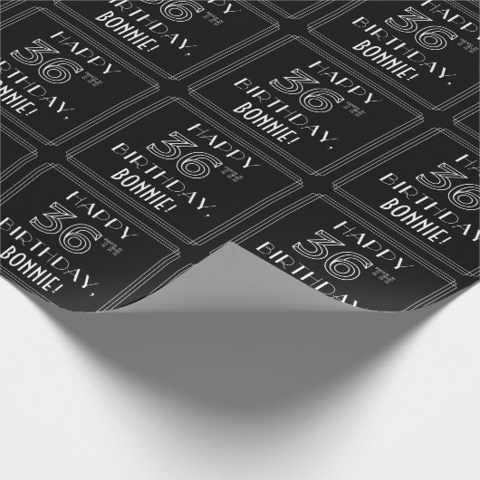 HAPPY 36th誕生日、アールデコスタイル(名前をカスタムする付き) ラッピングペーパー (角)