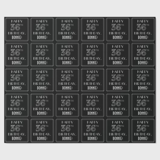 HAPPY 36th誕生日、アールデコスタイル(名前をカスタムする付き) ラッピングペーパー (シーム)