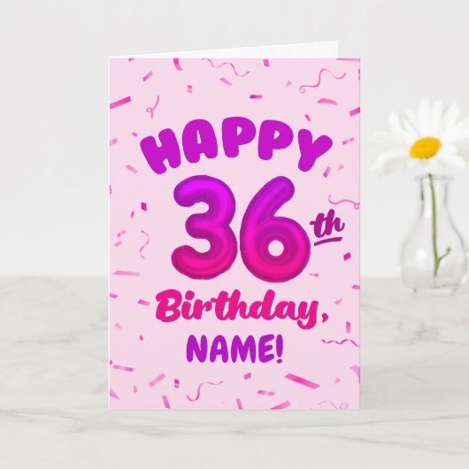 Happy 36th Birthday Card with Custom Name カード (小さな植物)