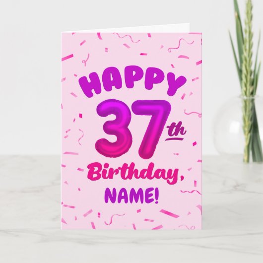 Happy 37th Birthday Card with Custom Name カード (正面)