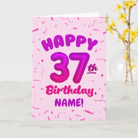 Happy 37th Birthday Card with Custom Name カード (黄色い花)