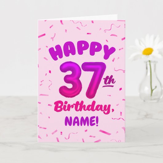 Happy 37th Birthday Card with Custom Name カード (小さな植物)