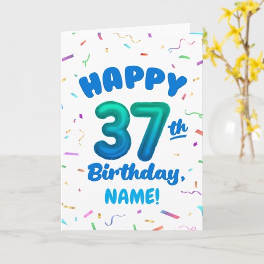 Happy 37th Birthday Card with Custom Name カード (黄色い花)