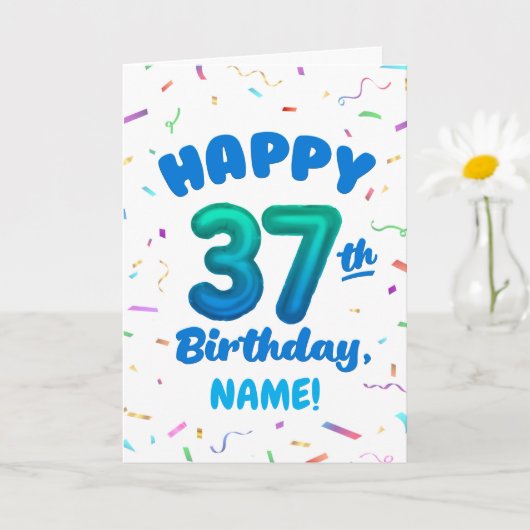 Happy 37th Birthday Card with Custom Name カード (小さな植物)