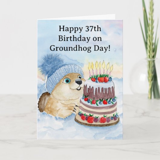  Happy 37th Groundhog Day Birthday  カード (正面)