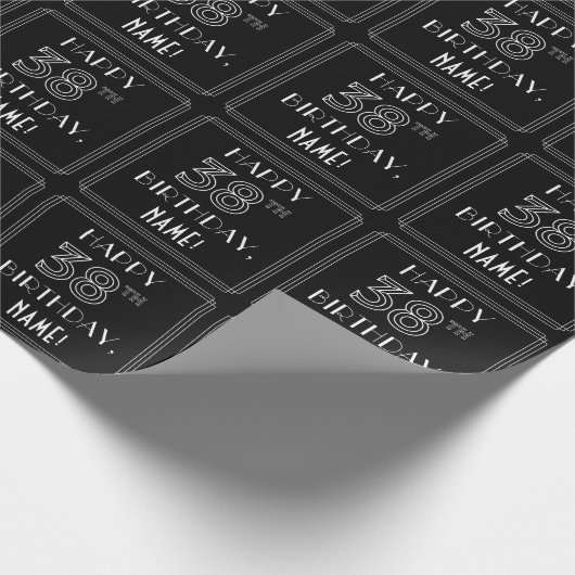 HAPPY 38th誕生日、アールデコスタイル(名前をカスタムする付き) ラッピングペーパー (角)