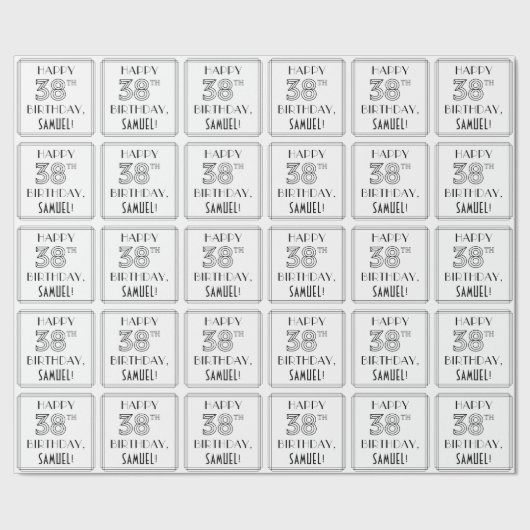 HAPPY 38th誕生日;アールデコスタイル;名前をカスタムする ラッピングペーパー (シーム)