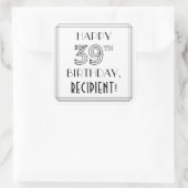 HAPPY 39th誕生日、アールデコスタイル、名前をカスタムする スクエアシール (バッグ)